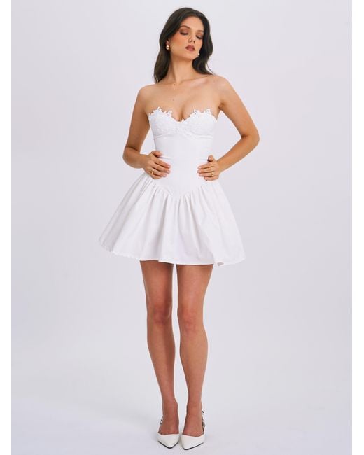Miss Circle New York White Sacha Lace Drop Waist Corset Puffy Mini Dress