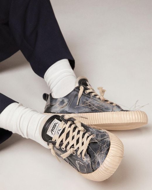 Springa | Unique Vulcanized Sneakers Italian Handmade Blue Wavy Leather Embroidery Vintage Sneakers for men
