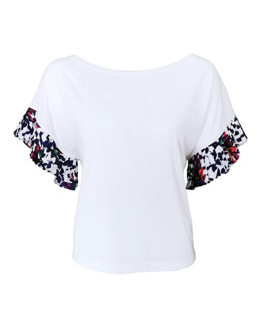 Lalipop Design Blue Cotton Blouse With Boat Neck & Pleated Sleeves