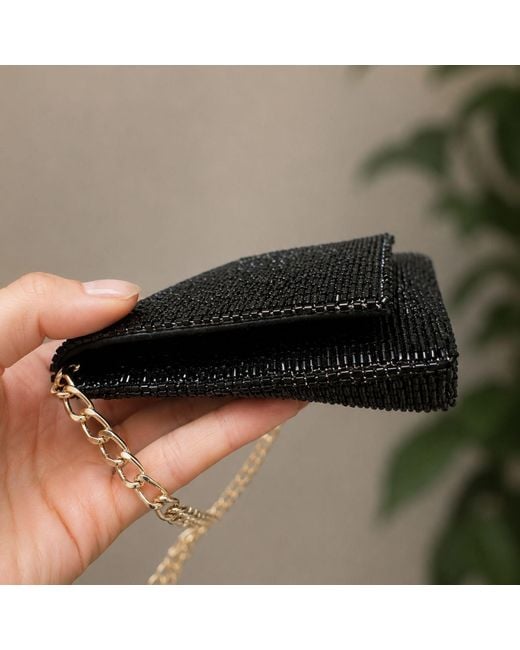 Pick Happy Black Steel Cut Beaded Petite Clutch