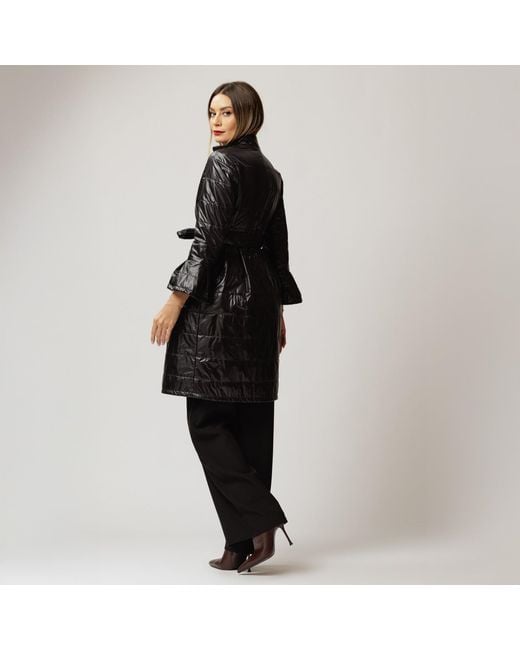 concept A trois Black Quilted Midi Jacket With Collar & Drawstring