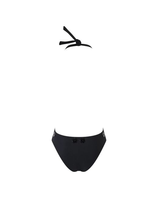 Belle -et-BonBon Black New Aprés Sun Collection Halterneck Swimsuit With Detachable Polka Dot Ruffle And Sequin Lace Ruffle