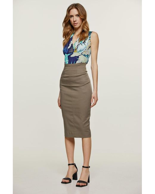 Conquista Green Print V Neck Jersey Top