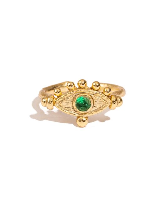 Ebru Jewelry Metallic Mystic Emerald Evil Eye Adjustable Band Ring
