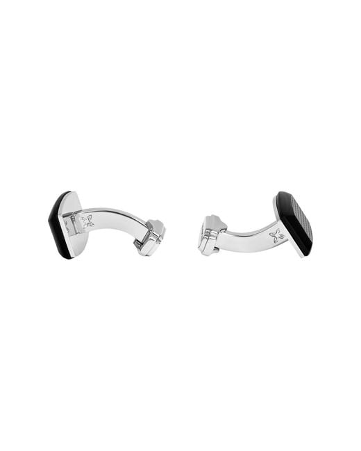 Tateossian Black Thompson Woven Tonneau Cufflinks for men