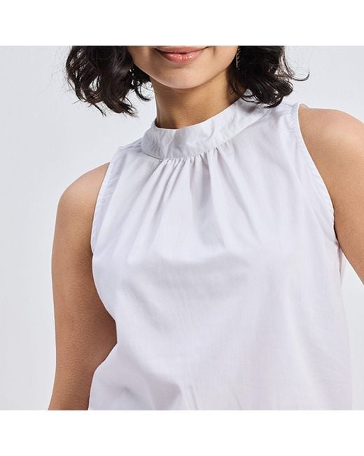 REISTOR White High-Neck Top With Gathers