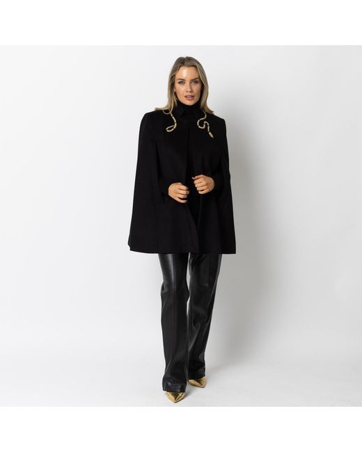 Laines London Black Laines Couture Wool Blend Cape With Embellished Wrap Around Snake