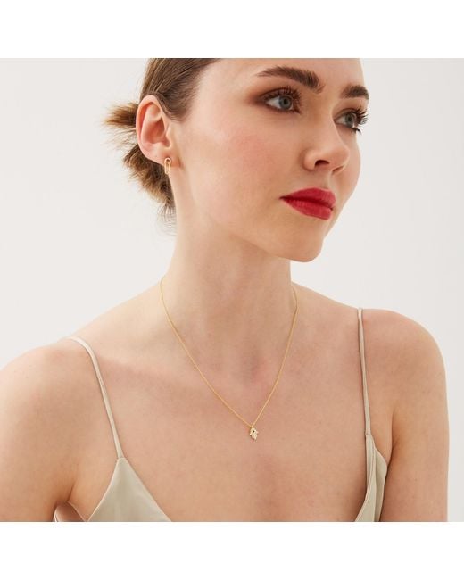 Spero London Metallic Hamsa Hand Necklace Sterling With Stone