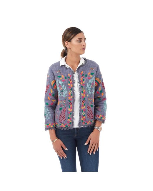 At Last Blue Cotton Embroidered Jacket In Grey
