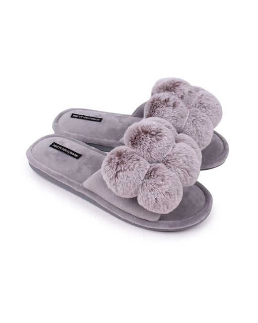Pretty You London Purple Dolly Fun Pom Slider Slippers