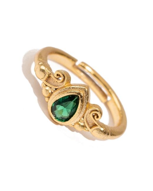 Ebru Jewelry Metallic Teardrop Emerald Gemstone Ring