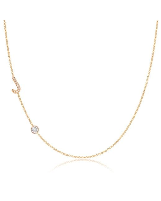 Maya Brenner Metallic Pavé Monogram Necklace With Diamond 14K