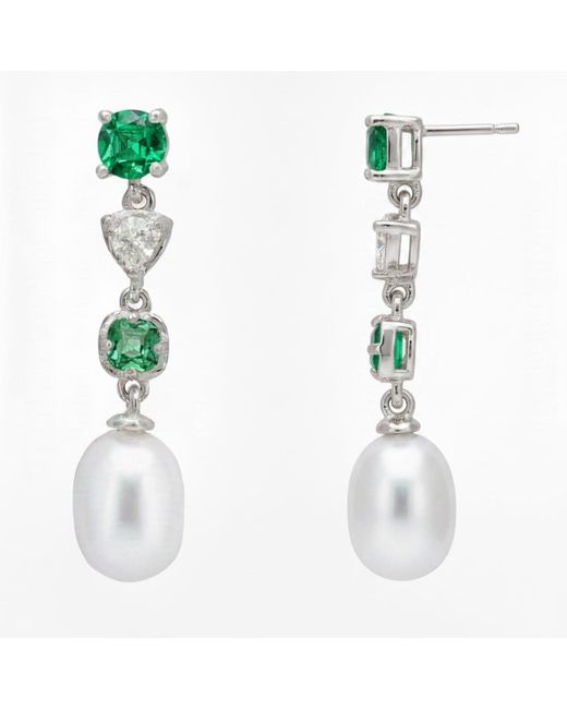 Latelita London White Pearl Whisper Drop Earrings Emerald