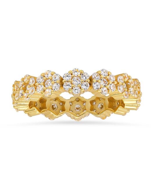 Kylie Harper Metallic Diamond Cz Floral Eternity Band Ring