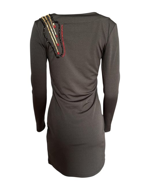 Any Old Iron Black Beaded Guitar Long Sleeve Mini Dress