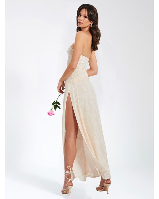Miss Circle New York White Neutrals Xatia Off Jacquard Textured High Slit Maxi Dress
