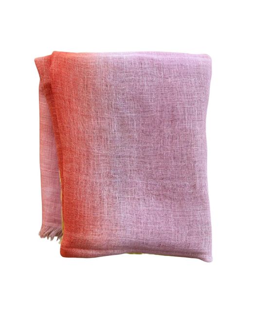 Heritagemoda Red Handmade Ombré Tie-Dye Linen Scarf – And