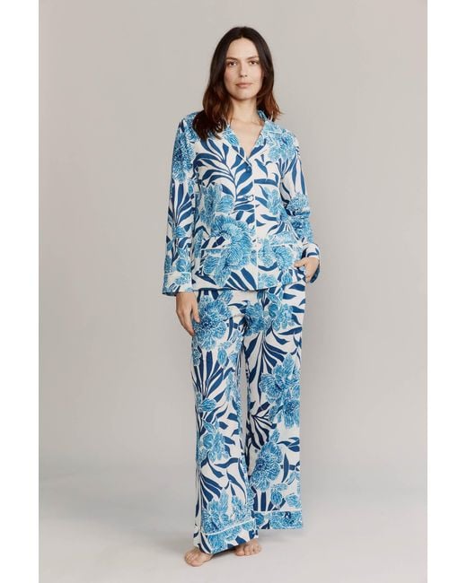 Kato Blue Colony Capri Cotton Pajamas
