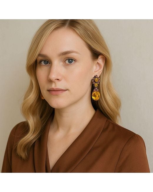 Michael Nash Jewelry Metallic Ingrid Topaz Crystal & Cubic Zirconium Drop Pierced Earrings