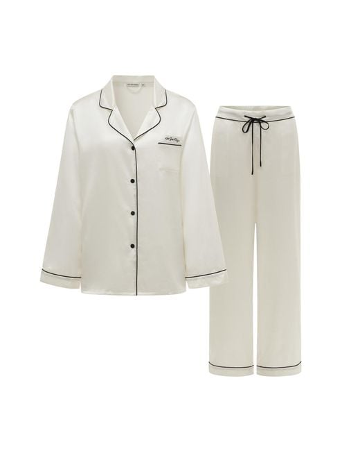NOT JUST PAJAMA White Little Heart Classic Silk Pajama Long Set