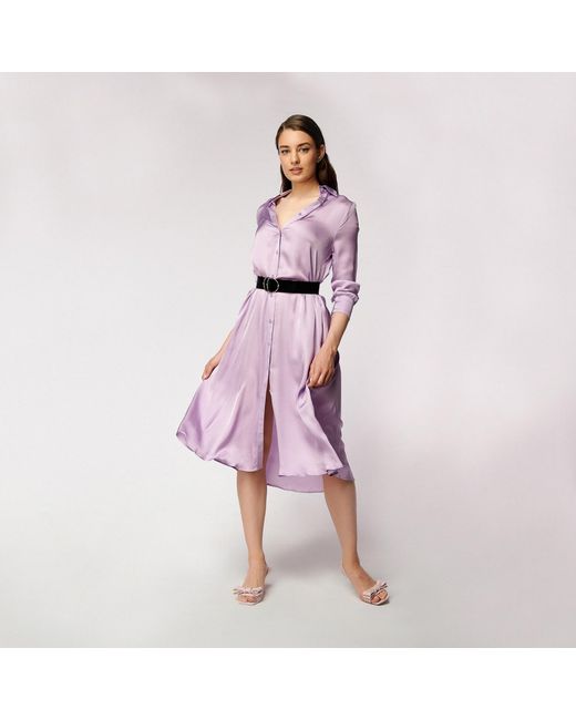 AVENUE No.29 Purple Midi Shirt Dress With Leather Belt