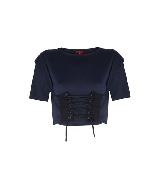 No'design Blue Elora Structured Shoulder Crop Top