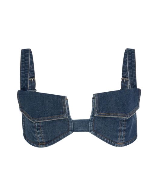 Circular Path Blue Pocket Denim Bikini Top