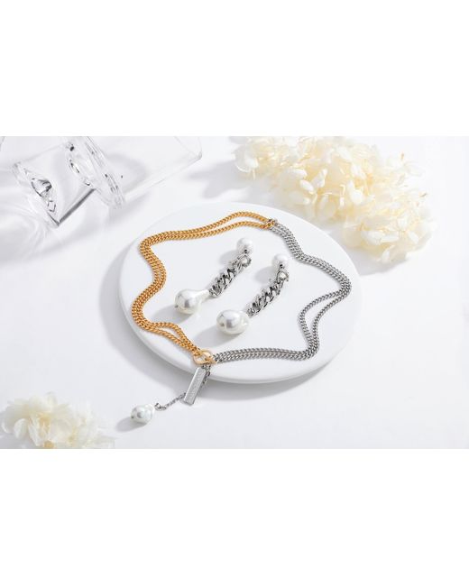 Classicharms Metallic Two Tone Chain Baroque Pearl Necklace