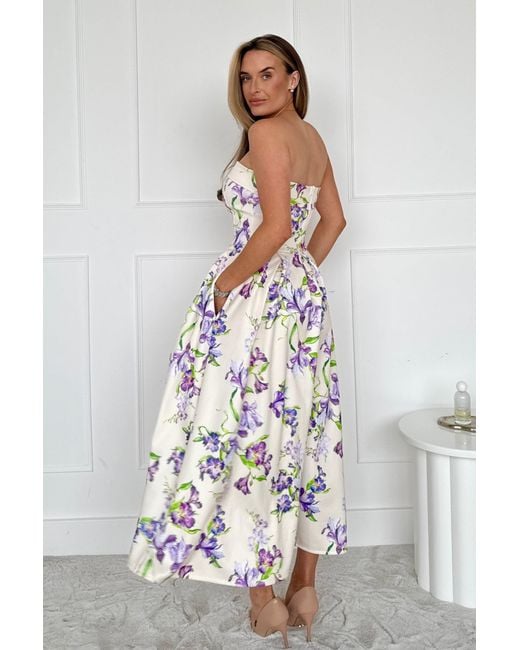Girl In Mind Pink Danni Strapless Bandeau Midi Dress Floral