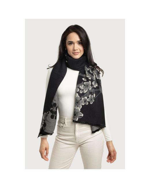 Saachi Black Two Color Floral Reversible Scarf