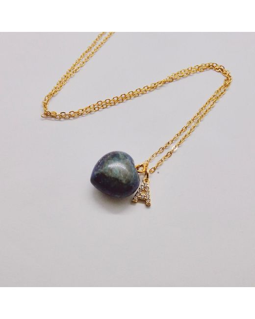 VALERIE CHIC Blue Initial Letter Lapis Lazuli Heart Necklace