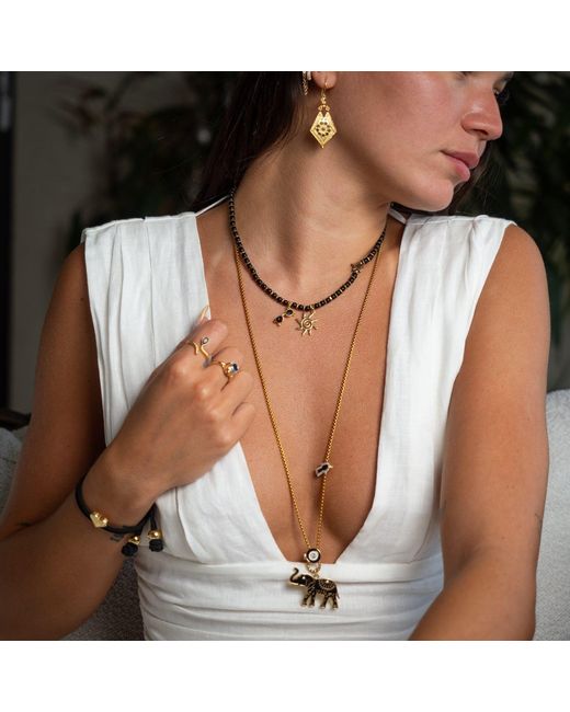 Ebru Jewelry Metallic Vacation Mode Onyx Beaded Sun Necklace