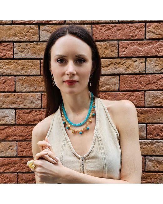 Farra Blue And Jade Double Layers Statement Necklace