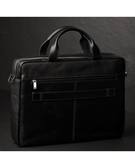 Time Resistance Black Large Leather Briefcase Laptop Bag for men