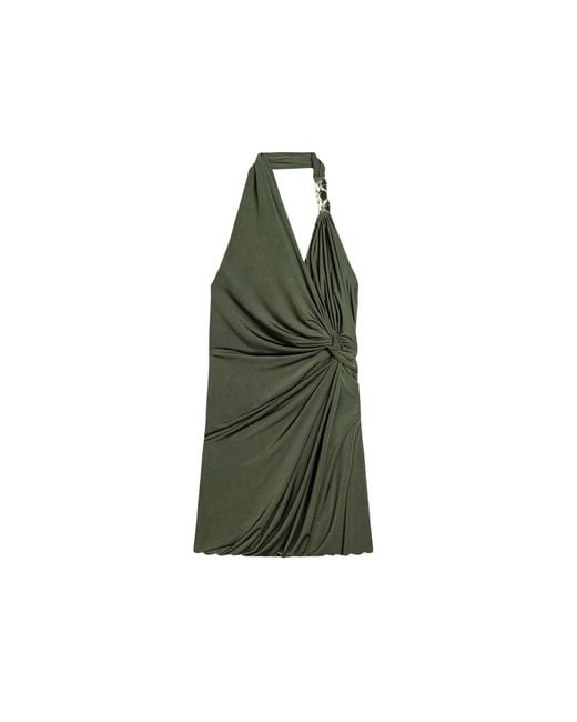Nocturne Green Neutrals Draped Halter Mini Dress