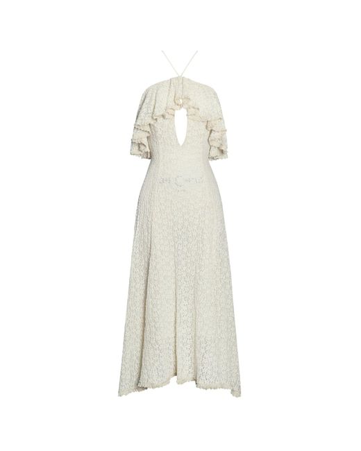 Miss Circle New York White Idra Lace Trim Sleeveless Crochet Midi Trailing Dress
