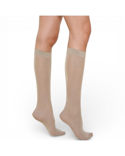 HIGH HEEL JUNGLE by KATHRYN EISMAN White Neutrals Glitterati Tall Socks Khaki