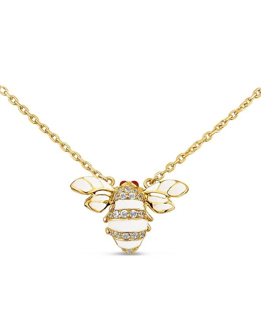 SALLY SKOUFIS Metallic Queen Bee Necklace With Made Cz Diamond Stimulant & Ivory Enamel