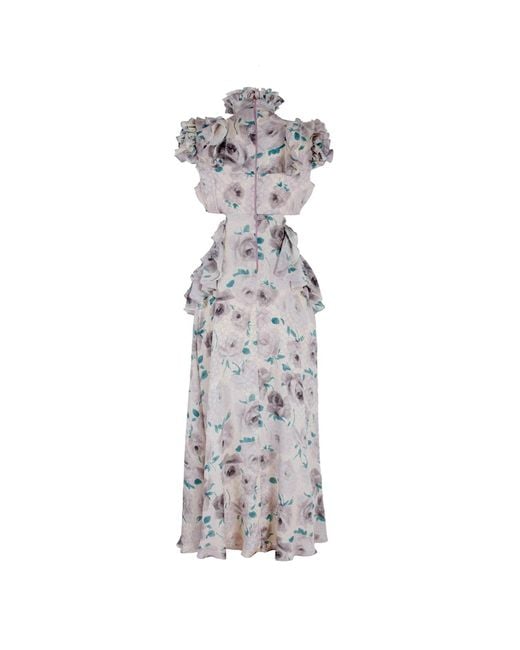 Rua & Rua Gray 'Silk Cut Out Ruffled Dress Floral Cocktail Dress Multi-Colour