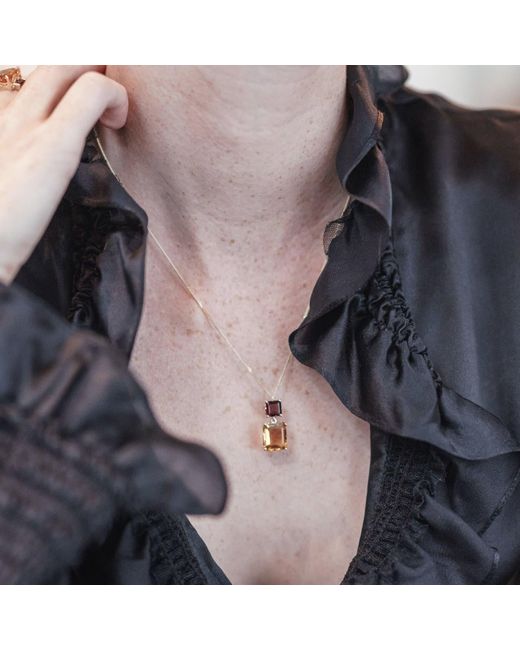 Augustine Jewels Metallic Garnet & Citrine Octagon Pendant