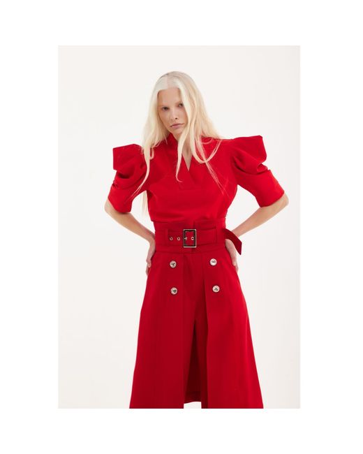 Julia Allert Red V-Neck Puff Sleeve Top