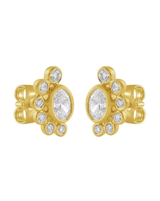 Artisan Metallic 14K Oval Diamond Cluster Stud Earrings