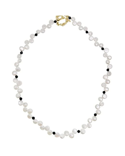 Farra Metallic Flower Petal Pearls With Gemstone Necklace