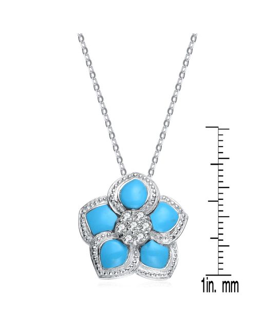 Genevive Jewelry Sterling Silver White Cubic Zirconia Light Blue Flower Pendant