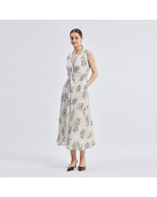 REISTOR Gray Front Twist Maxi Dress