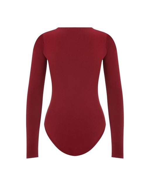 Maan Istanbul Red V-Neck Knot Detail Burgundy Bodysuit