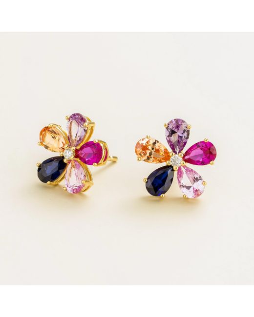 Juvetti Florea Gold Earrings Diamonds, Blue Sapphire, Pink Sapphire & Champagne Sapphire