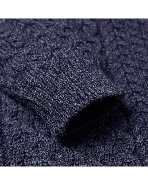 Paul James Knitwear Blue Fisherman's British Wool Johnson Cable Jumper for men