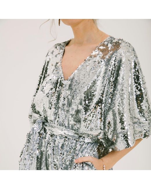 NALÈ Gray Sequin Palazzo Jumpsuit With Satin Lining & Detachable Belt