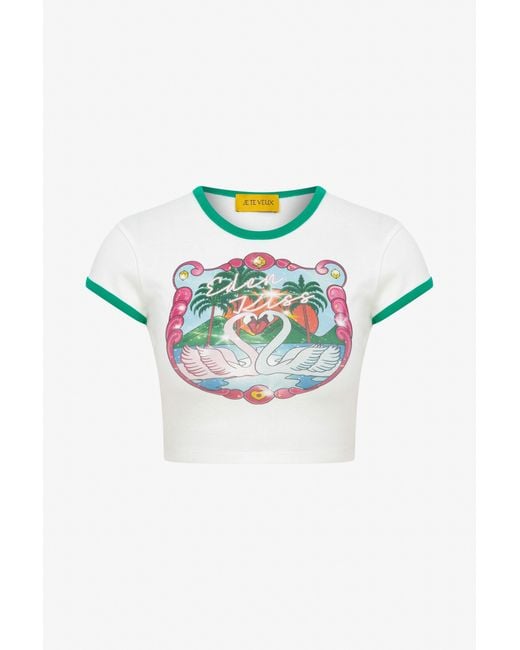 Je Te Veux Blue Eden Kiss Swan Print Baby Tee